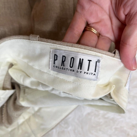 Pronti Collection by Phita Men's Pants 32 Linen Rayon Cream Trousers Pleated - Picture 9 of 10